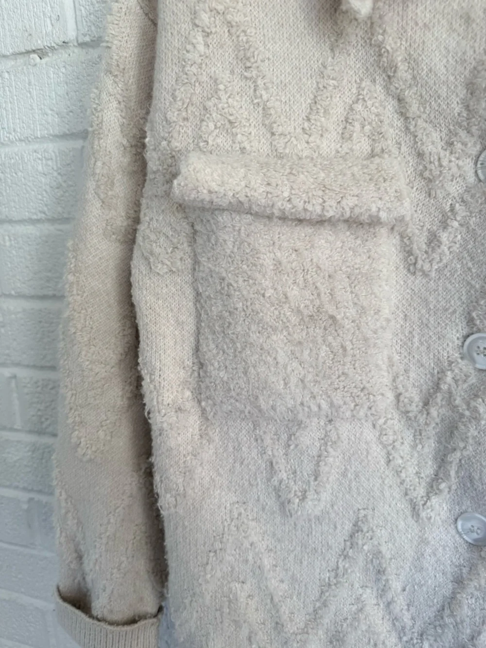 Anthropologie Cream Chevron Teddy Jacket - Picture 6 of 9